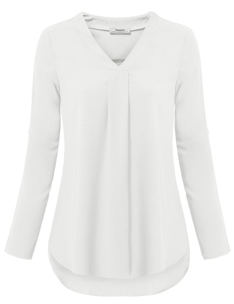 Youtalia Womens 3/4 Cuffed Sleeve Chiffon Printed V Neck Casual Blouse Shirt Tops (Large, White) - Image 5